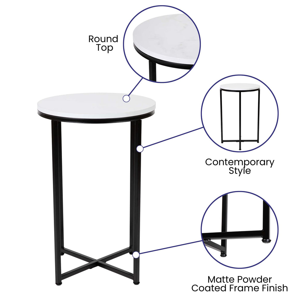 Flash Furniture Hampstead Collection End Table - Modern White Finish End Table - Crisscross Matte Black Frame