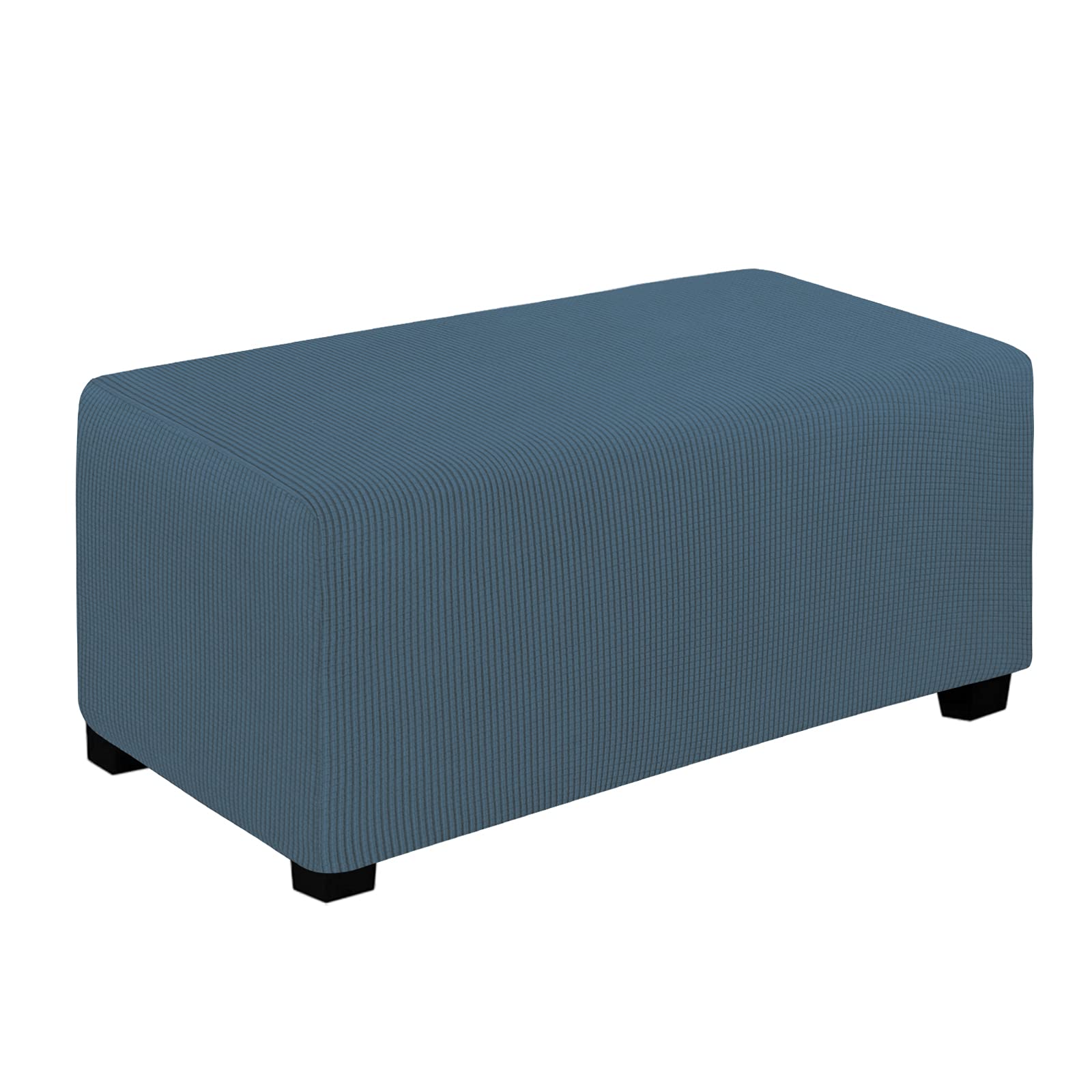 Easy-Going Stretch Ottoman Cover Folding Storage Stool Furniture Protector Soft Rectangle Slipcover With Elastic Bottom (Ottoman Large, Bluestone)