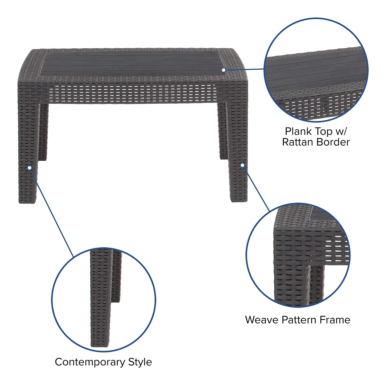 Flash Furniture Seneca Dark Gray Faux Rattan Coffee Table