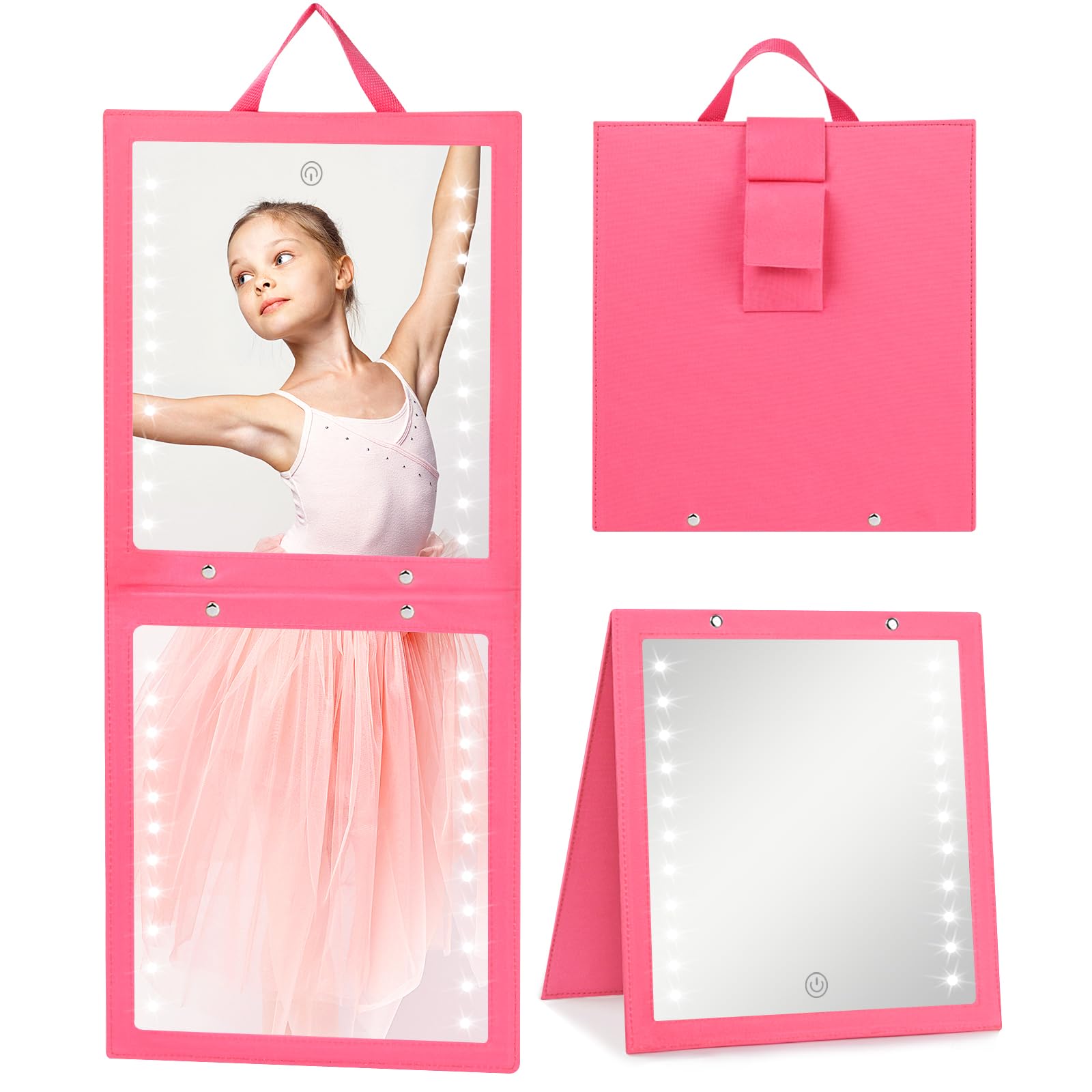 Fabuday Lighted Hanging Mirror for Dance Backstage - Rechargeable Folding LED Full Length Mirror with Lights for Dancers, Portab