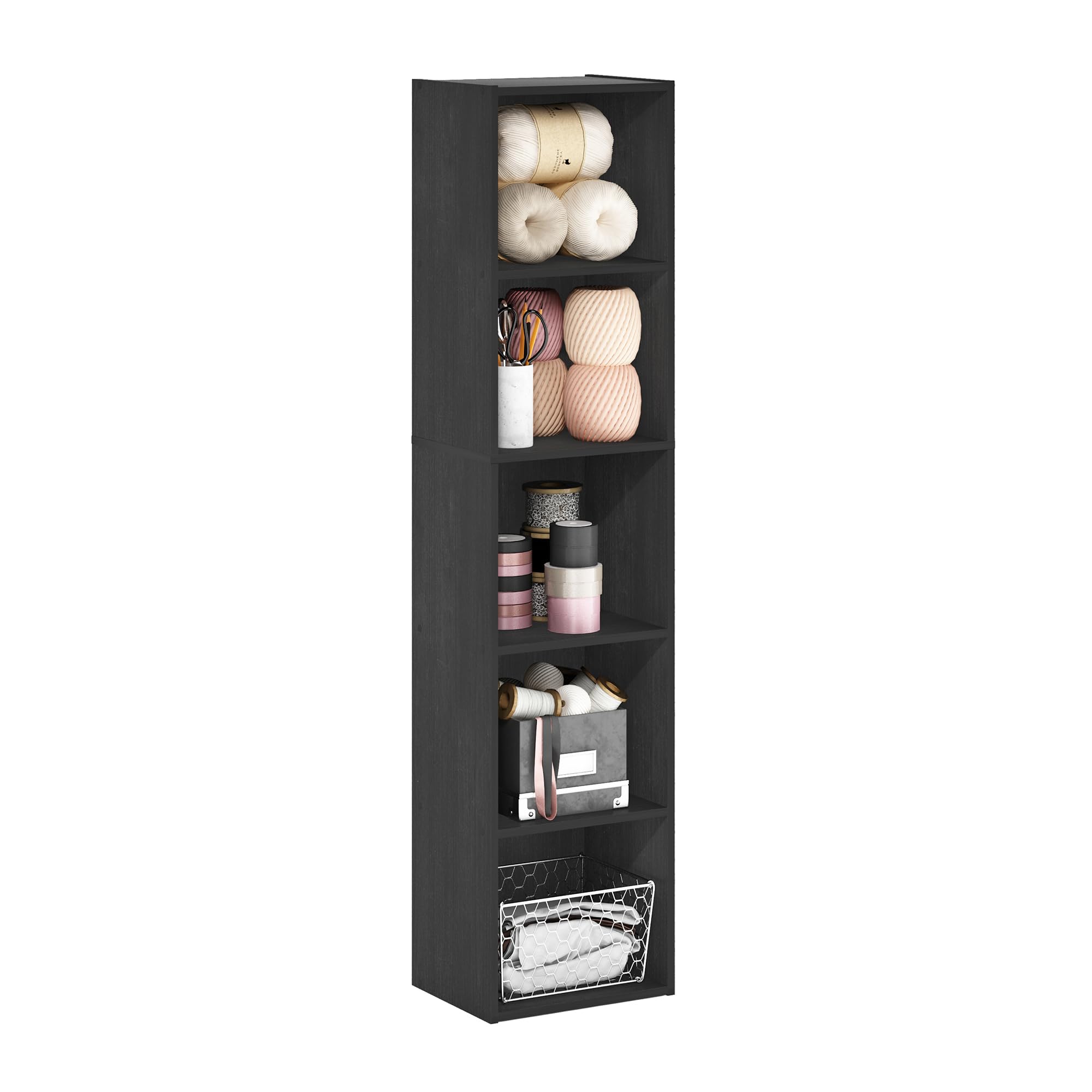 Furinno Luder Bookcase / Book / Storage, 5-Tier Cube, Blackwood