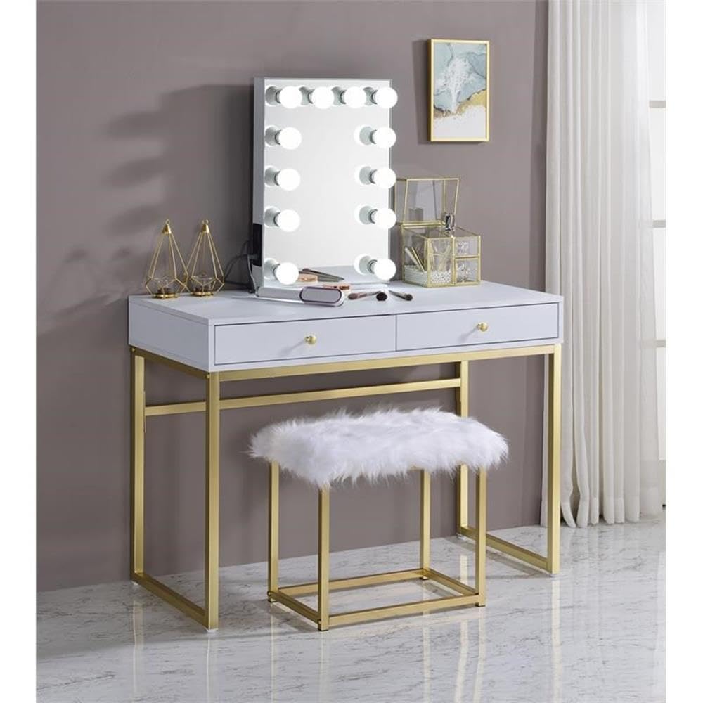 Acme ASA l Rectangle Wooden Frame Accent Mirror with Lighting in White