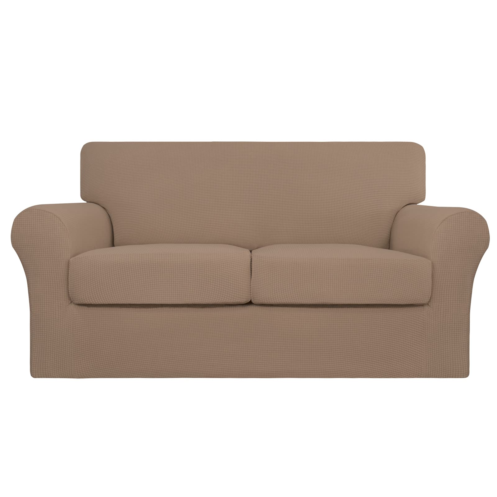 Easy-Going 3 Pieces Stretch Couch Cover Sofa Cover For Dogs Washable Sofa Slipcover For 2 Separate Cushion Couch Spandex Jacquard Fabric Elastic Furniture Protector For Pets, Kids (Camel, Loveseat)