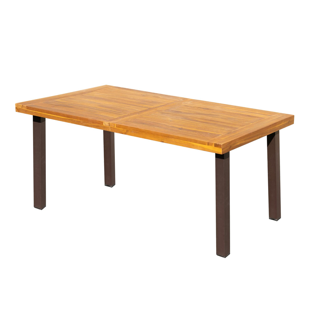 Flamaker Dining Table For 6 Acacia Wood Indoor Outdoor Home Kitchen Table With Iron Legs Large Rectangular Patio Table For Deck, Sunroom