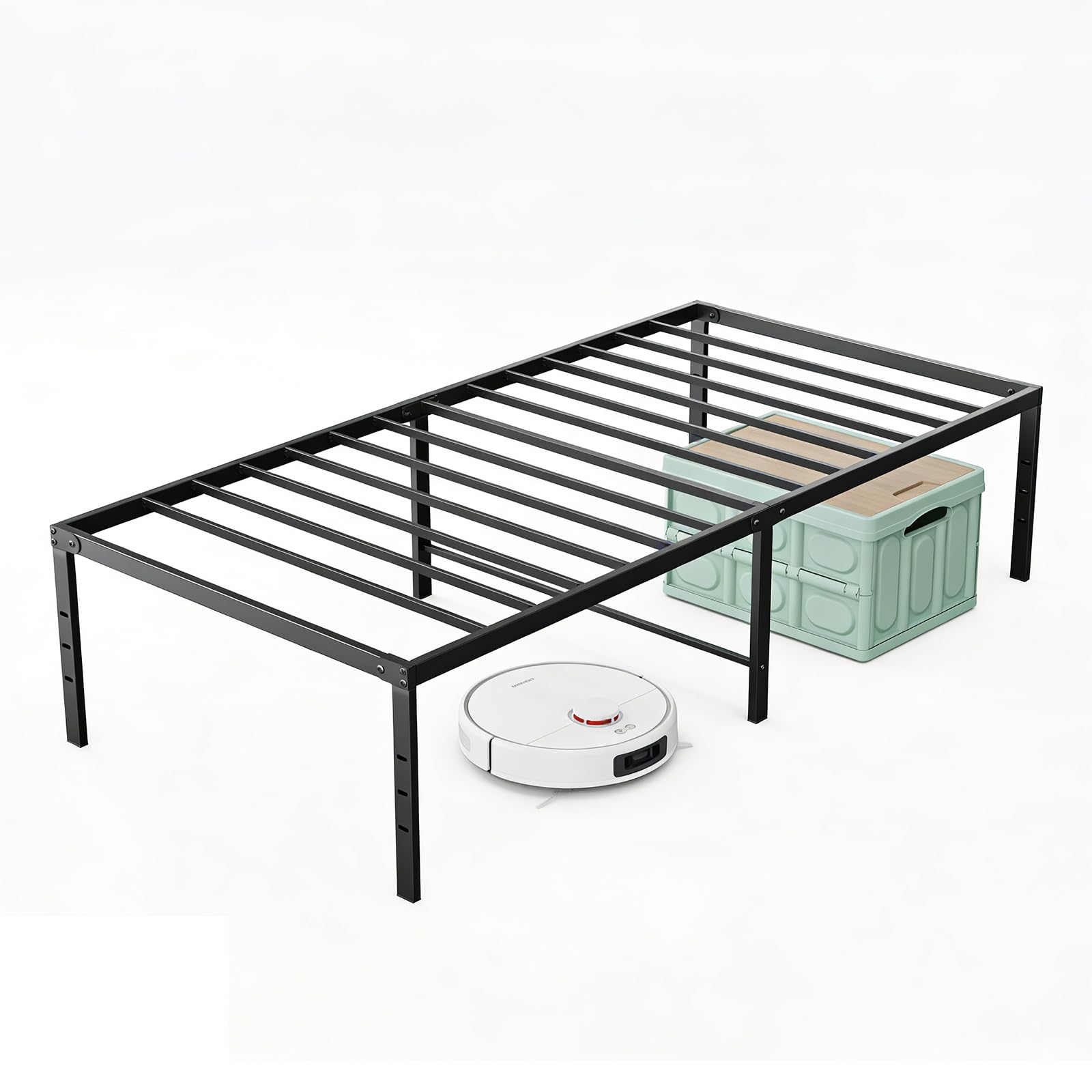 Sweetcrispy Twin Size 16 Inch Platform Bed Frame, Heavy Duty Metal Foundation Frame, Noise-Free Sturdy Steel Slats, Underbed Sto