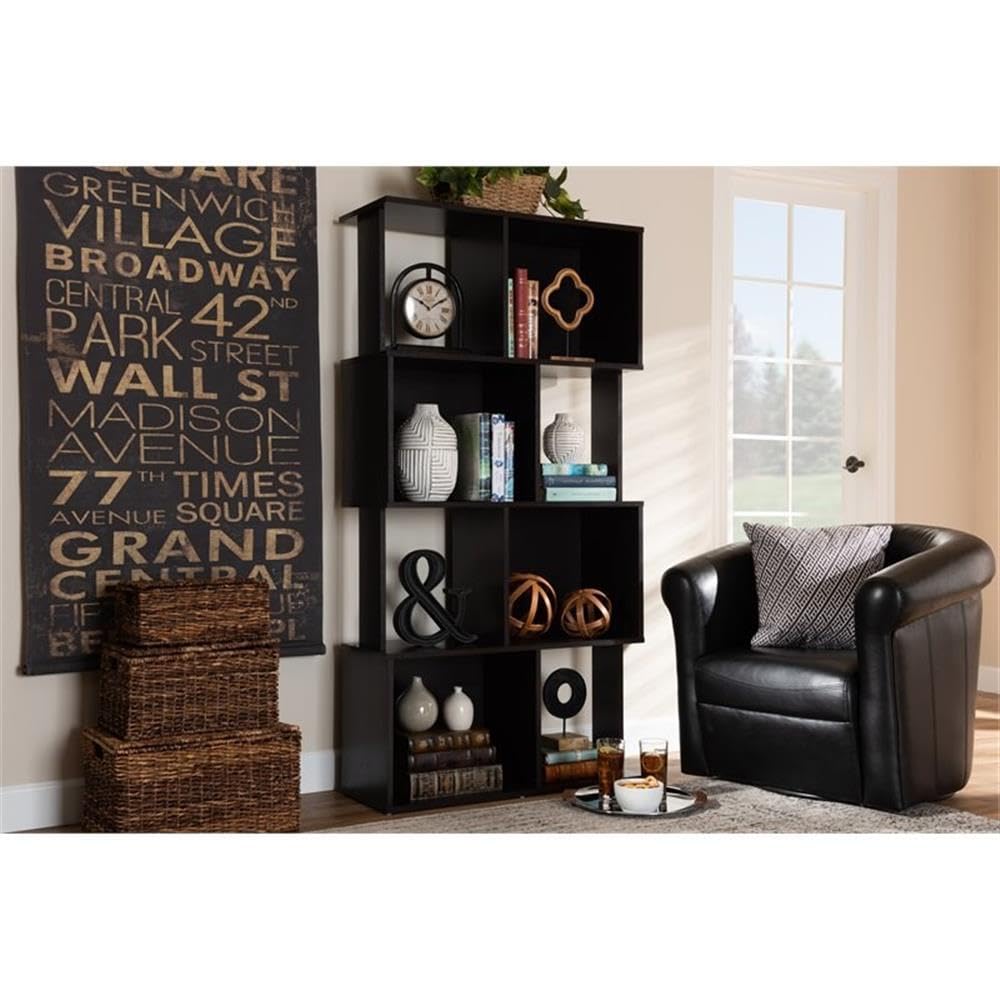 Baxton Studio Riva Modern and Contemporary Dark Brown Finished Geometric Wood Bookshelf