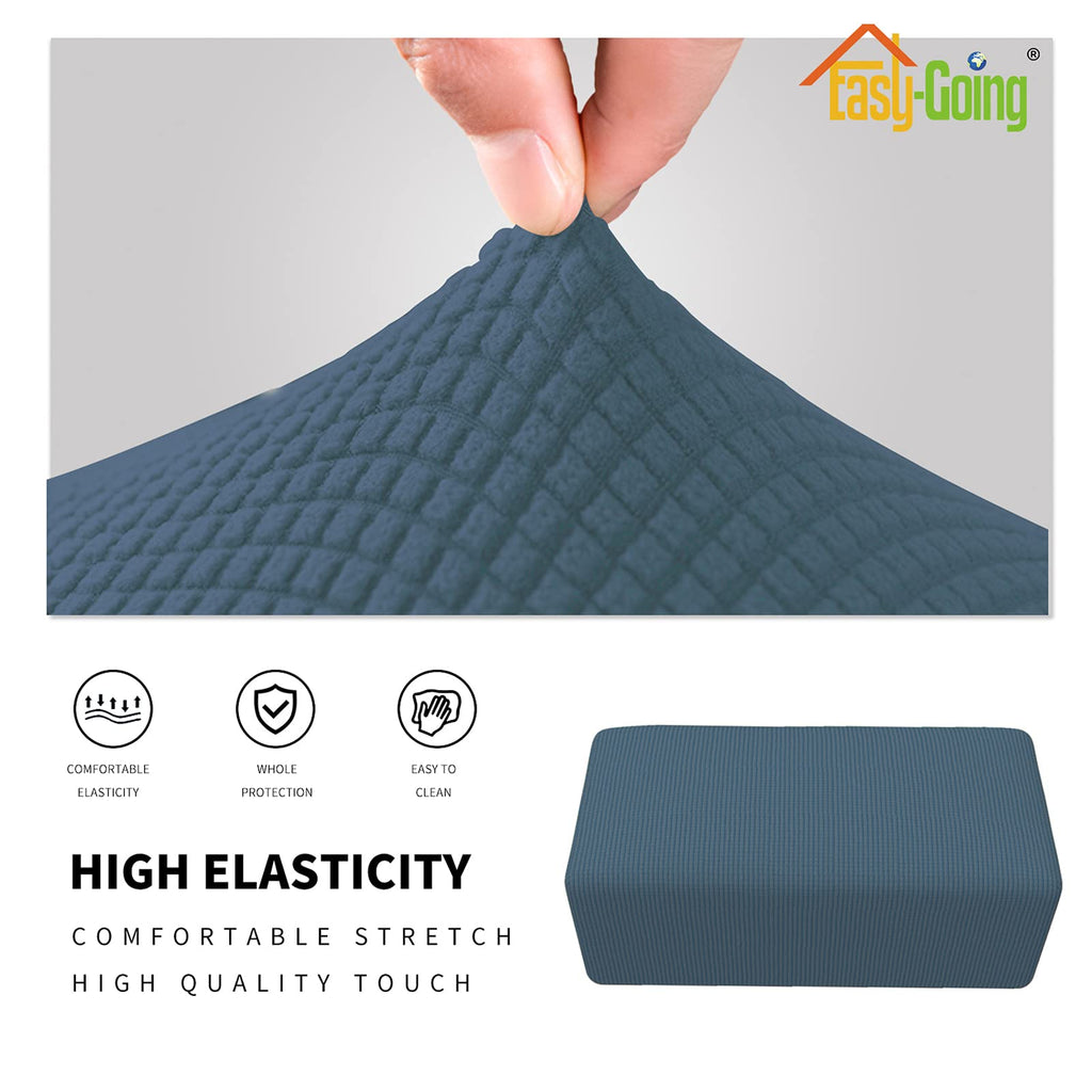 Easy-Going Stretch Ottoman Cover Folding Storage Stool Furniture Protector Soft Rectangle Slipcover With Elastic Bottom (Ottoman Large, Bluestone)