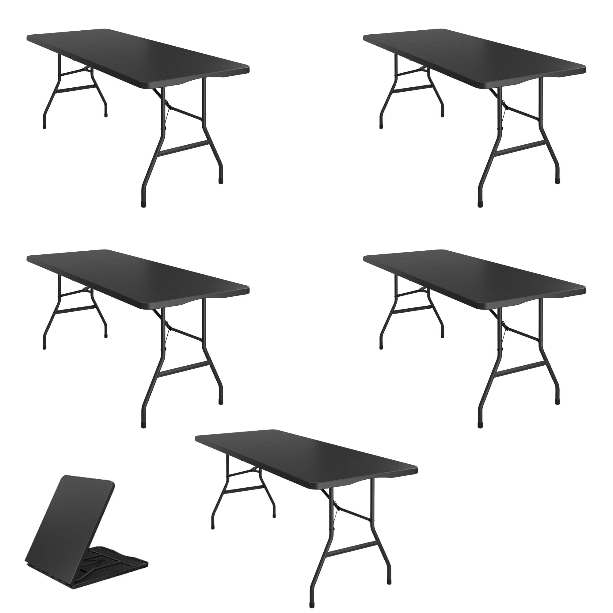 BTExpert Set of 5, Fold-in-Half Folding Utility Table 6 Feet 72x 29.5 Lightweight Portable Carrying Handle Indoor Outdoor Picnic