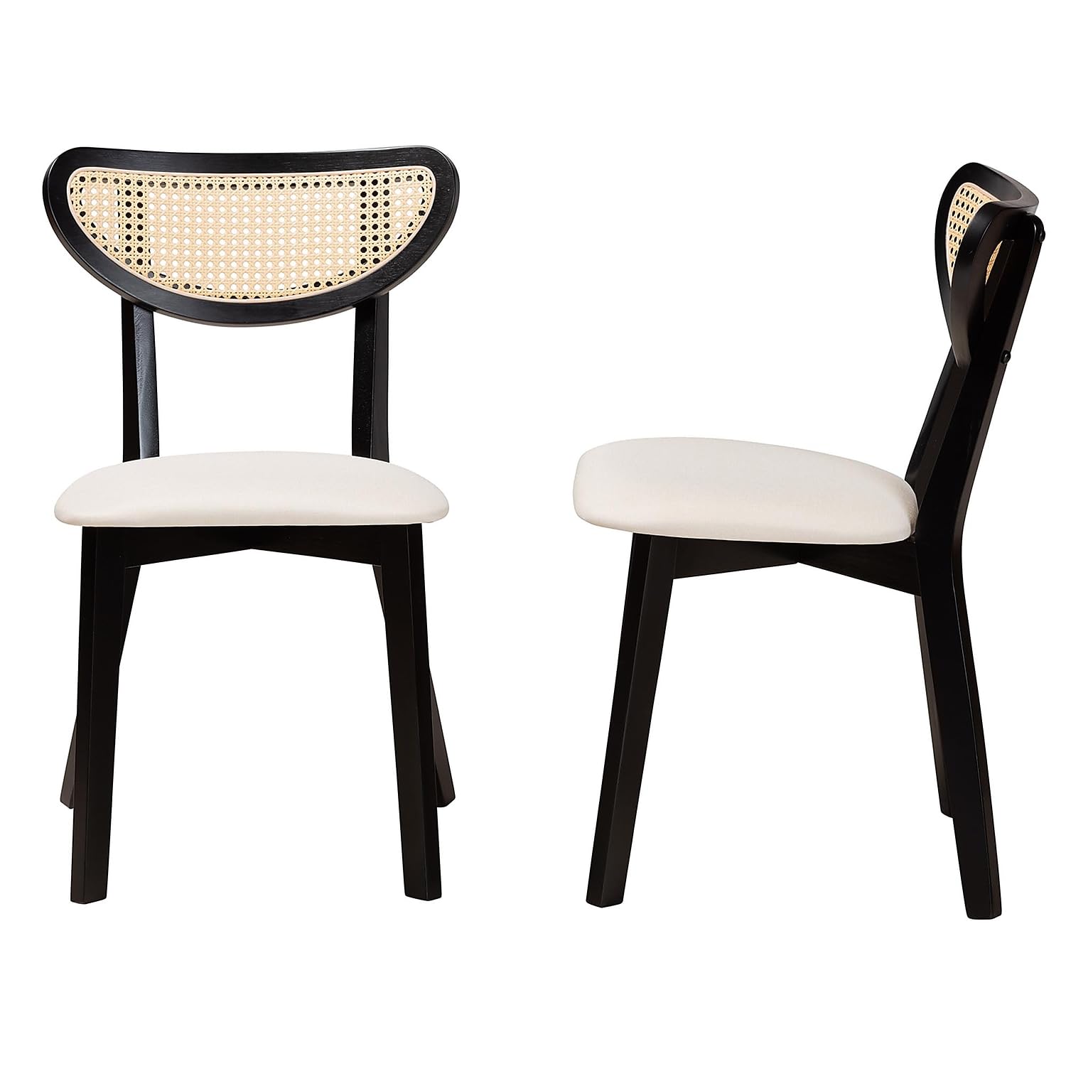 Baxton Studio Dannell Mid-Century Fabric Dining Chair, Cream/Black/Light Brown, 2/Set (236-2P-13298-HT)