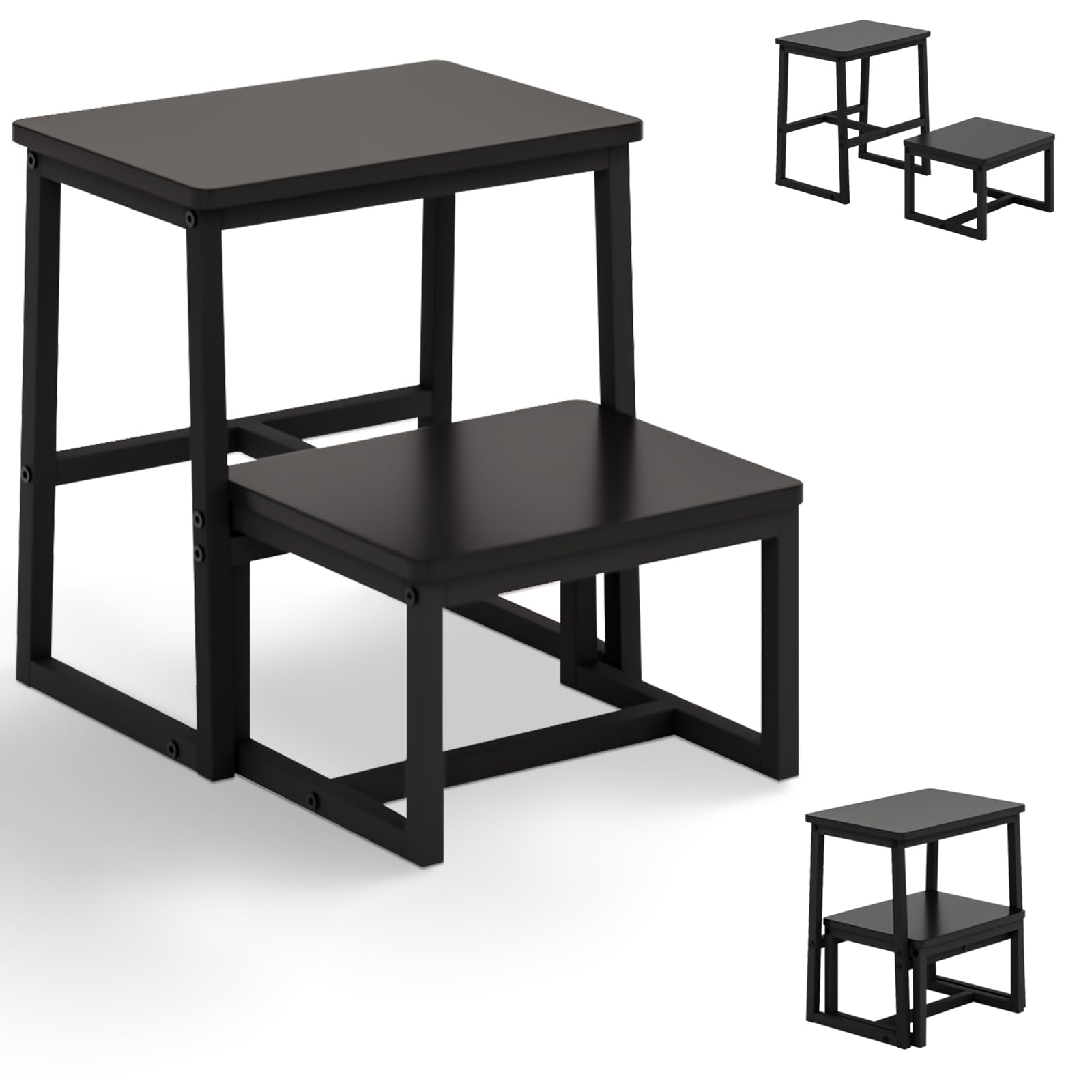 iTsst Step Stool for Adults,Holds up to 500Lb,3 in1 Heavy Duty Sturdy Two Step Stool for Kichen/Bathroom/High beds, Wooden&Metal
