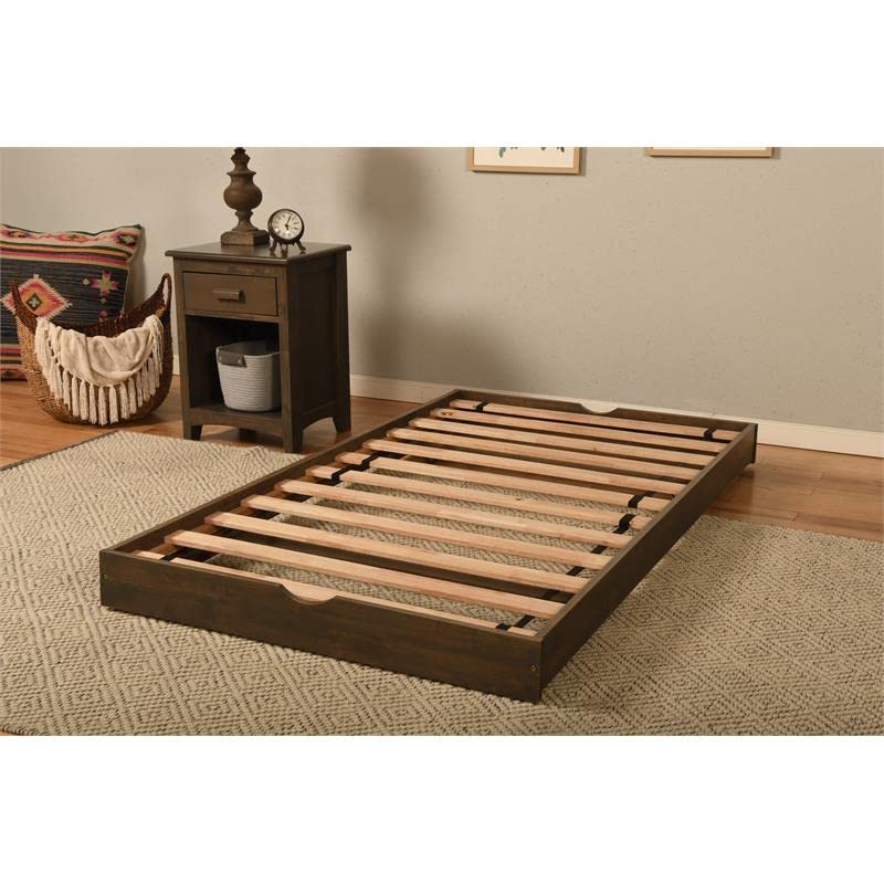 Kodiak Furniture Boho Wood Pop Up Bed in Walnut Brown w/Linen Stone Mattress