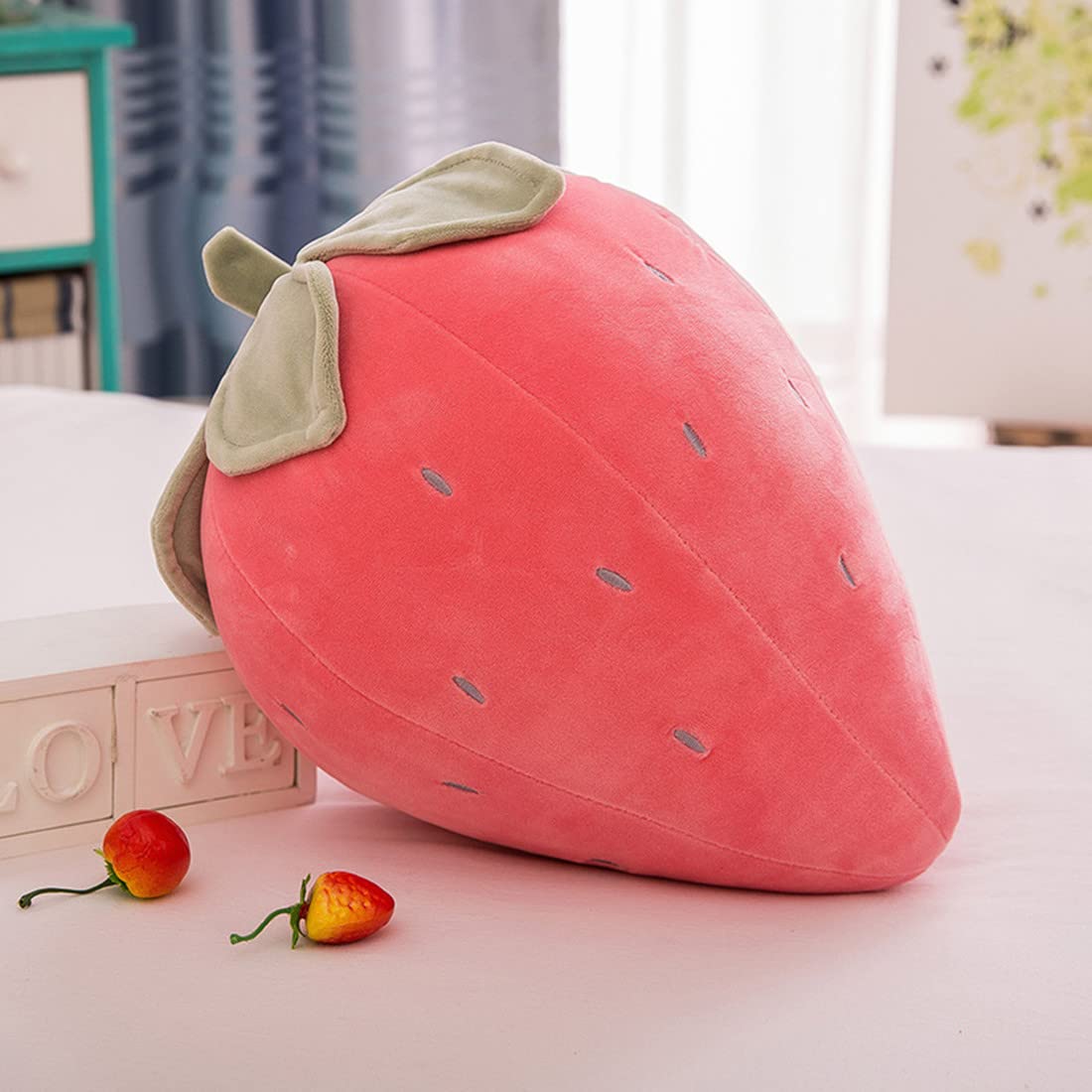 Cute Fruit Kids Pillow Stuffed Strawberry Plush Pillows Super Soft Girls Pillows Cushion Seat For Kids Toys (Pink,13.7'/35Cm)1