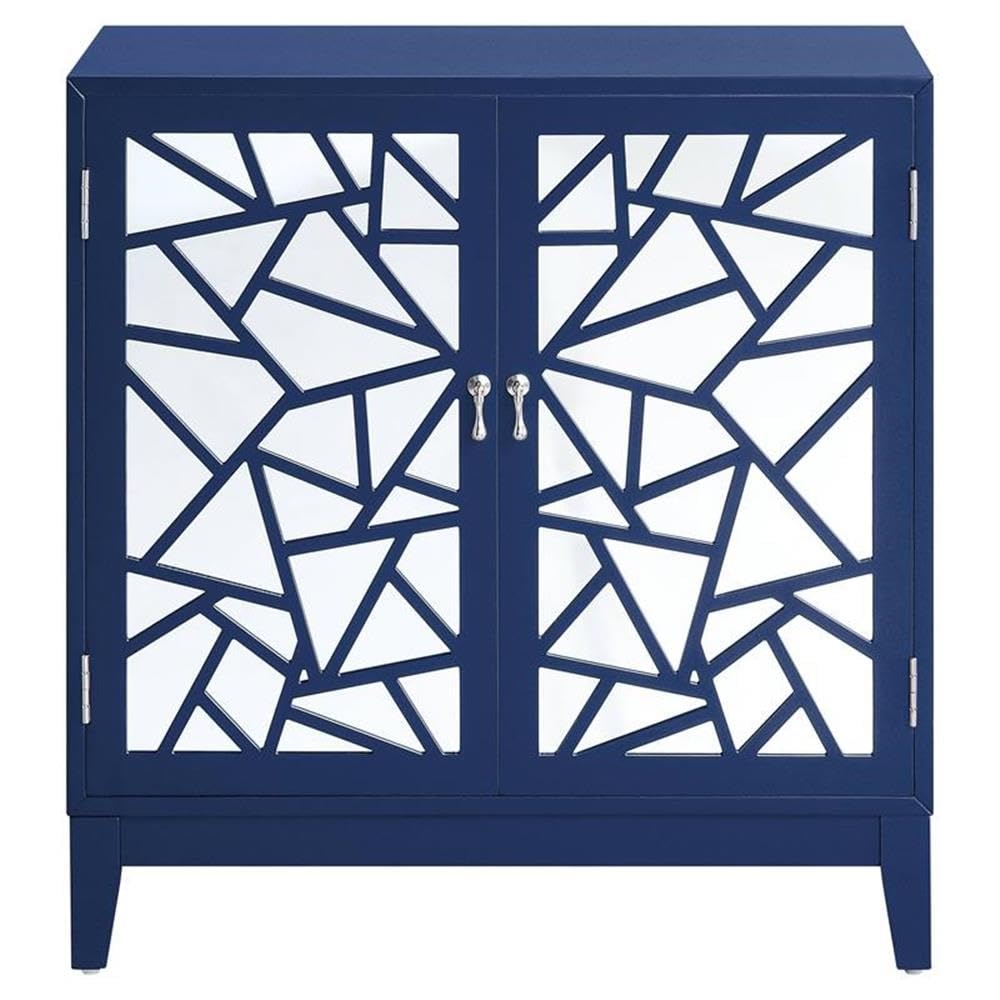 Acme Einstein Wooden Rectangular Console Table with 2 Mirrored Doors in Blue