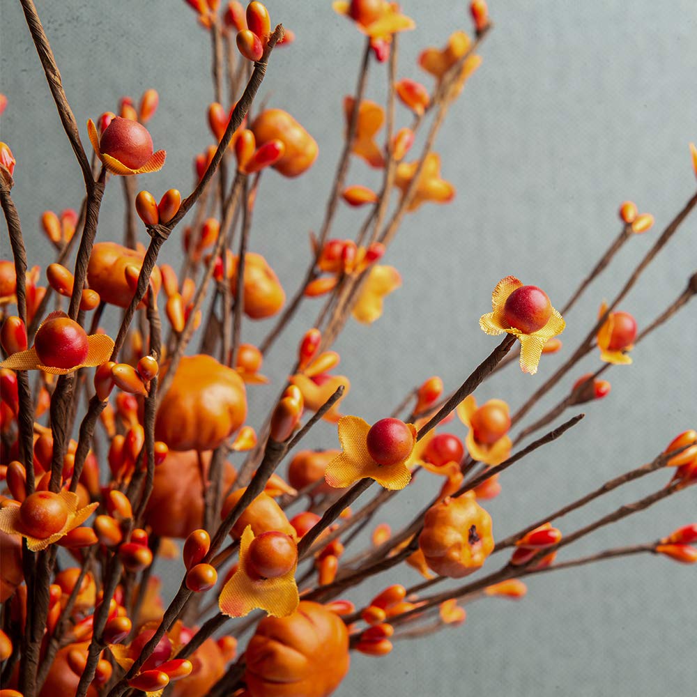 JINGHONG 6 Pack 17 Tall Fall Berry Stems - Orange Pumpkin Picks for Vases, Centerpieces, Autumn Harvest & Thanksgiving Decor