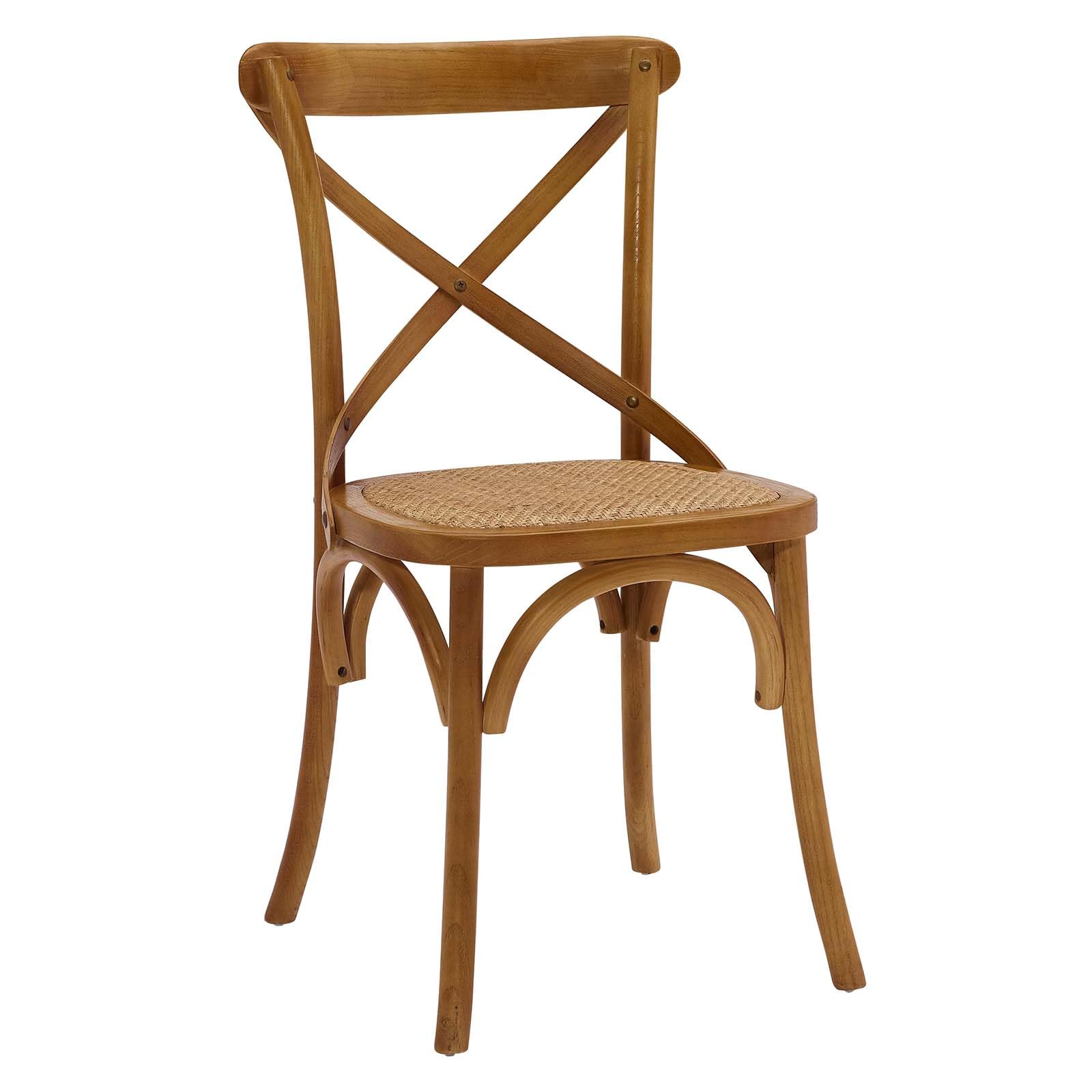 Modway Gear Rustic Modern Farmhouse Elm Wood Rattan Dining Chair In Walnut