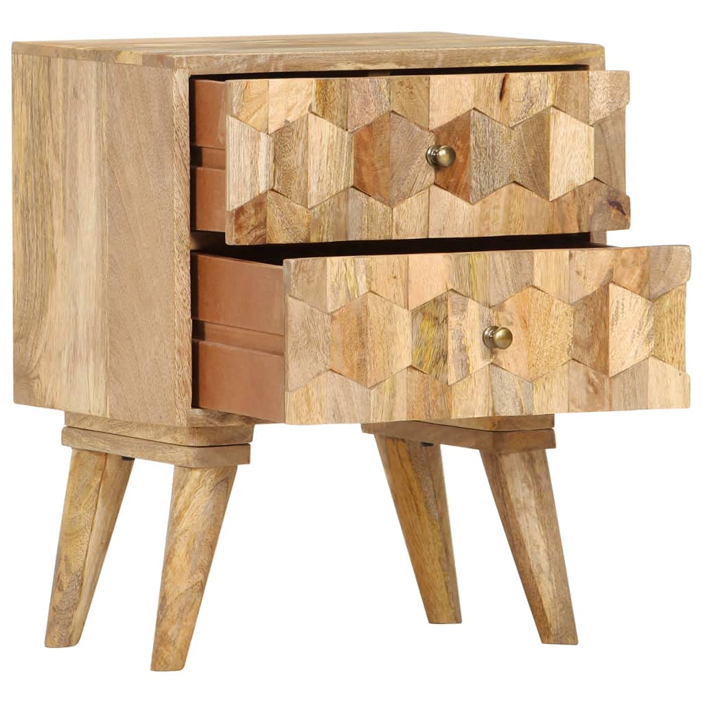 vidaXL Bedside Cabinet - Solid Mango Wood Bedside Table with 2 Drawers, Easily Assembled, Traditional Farmhouse-Accented Nightstand for Bedroom