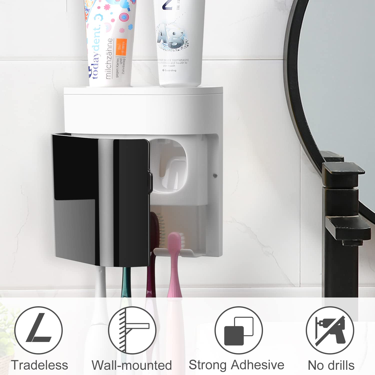 Gfware Replacement Adhesive Strip For Black Blue Toothbrush Holder Toothpaste Dispenser Wall Mounted (2 Pcs)
