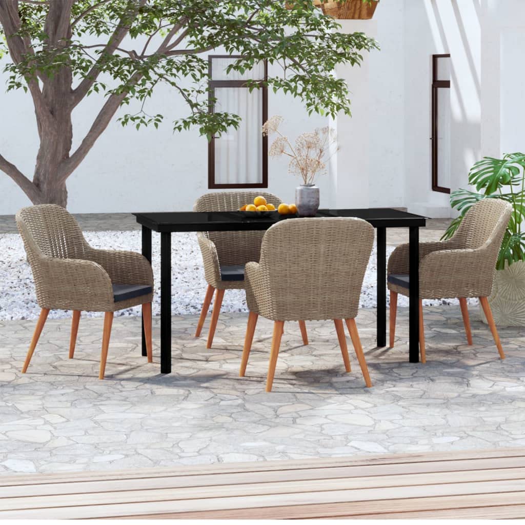 vidaXL Patio Dining Set 5 Piece with Cushions Garden Outdoor Lawn Yard Terrace Balcony Table and Chair Seat Seating Furniture Brown