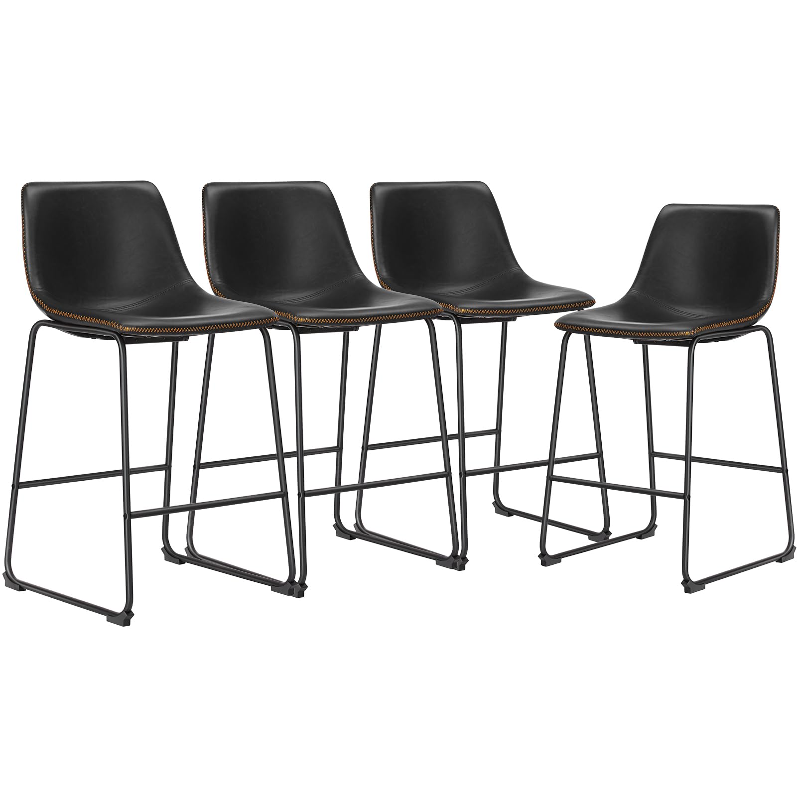 DUMOS 26 Inch Counter Height Bar Stools Set of 4, Modern Faux Leather High Barstools with Back and Metal Leg, Bar Chairs for Kit