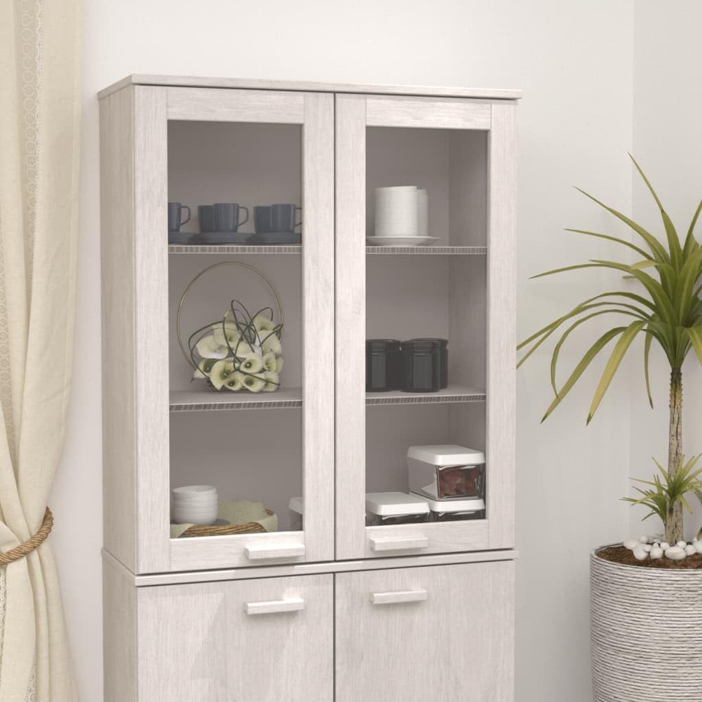 vidaXL Top for Highboard HAMAR - Solid Pinewood Construction with Glass Doors, White - 33.5"x13.8"x39.4" - Weighs 49.6 Pounds