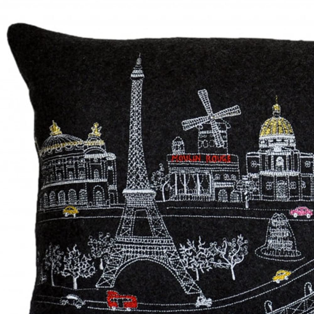 HomeRoots Grey 24' Black and White Paris Nighttime Skyline Standard Lumbar Decorative Pillow