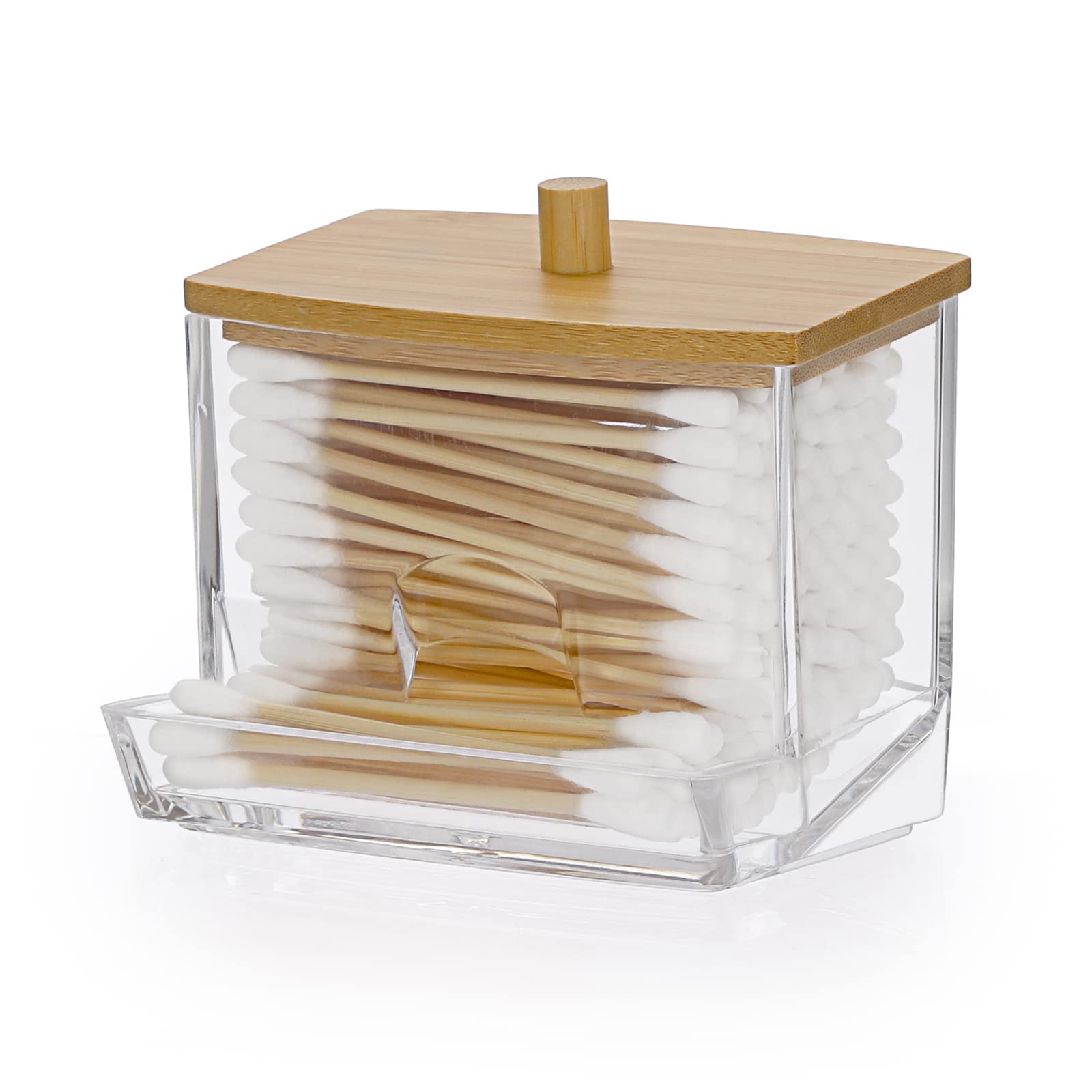 Hipiwe Acrylic Q-Tip Holder with Lid - Clear Q-Tips Dispenser Bathroom Containers Canister Cotton Swab Holder Bathroom Counterto