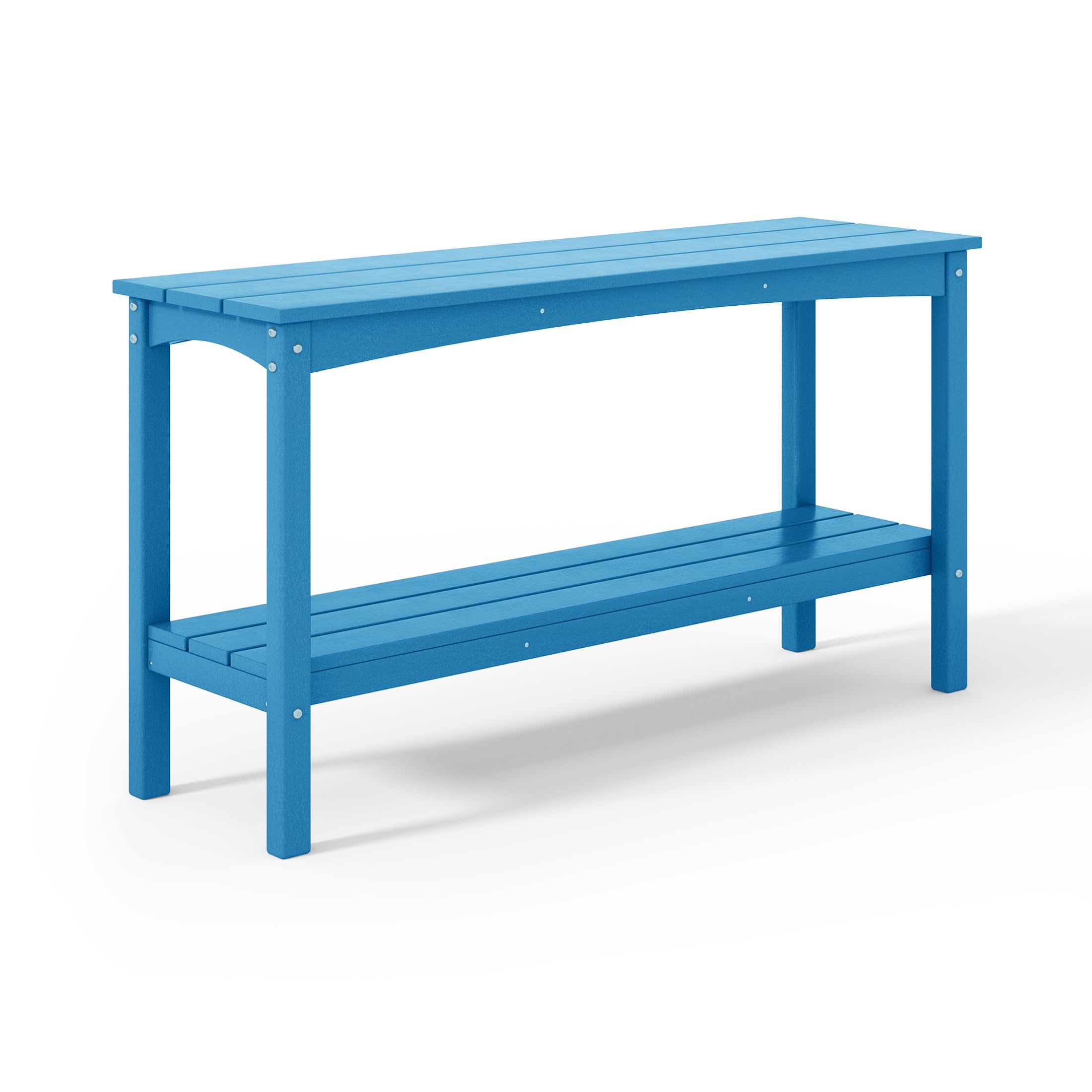 Costaelm Outdoor Shelf For Patio, 55' Outdoor Hdpe Plant Table, Adirondack 2-Tier Shelf Entry Console Table, Sideboard Table For Outdoor Bar, Blue