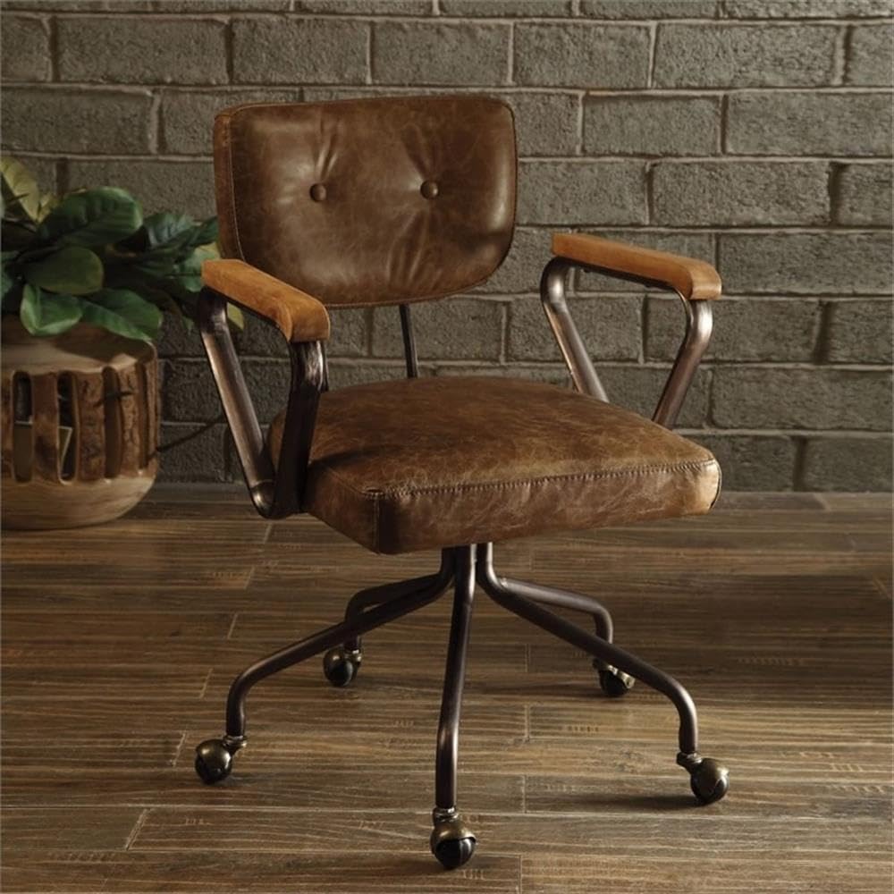 Acme Leather Swivel Office Chair, Vintage Brown Whiskey, Model AC-92410