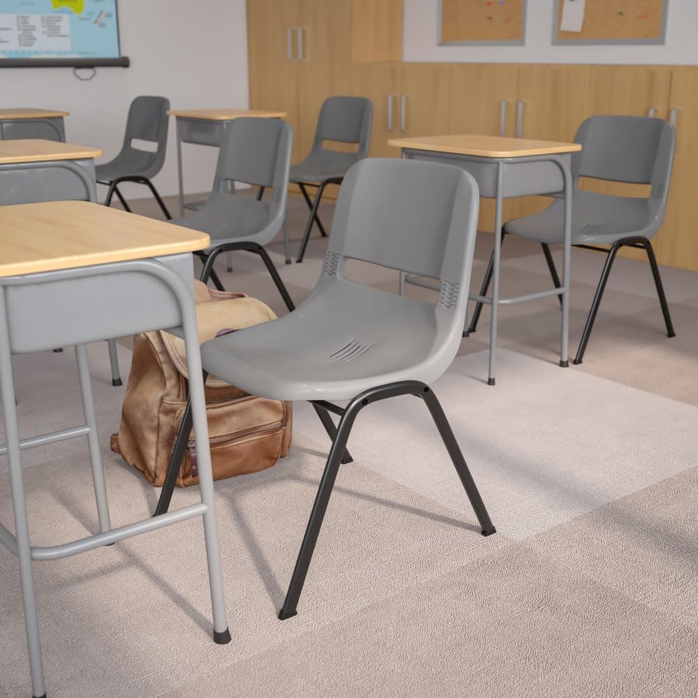 Ergonomic Shell Stack Chair, Gray, Plastic - Lot Of 4