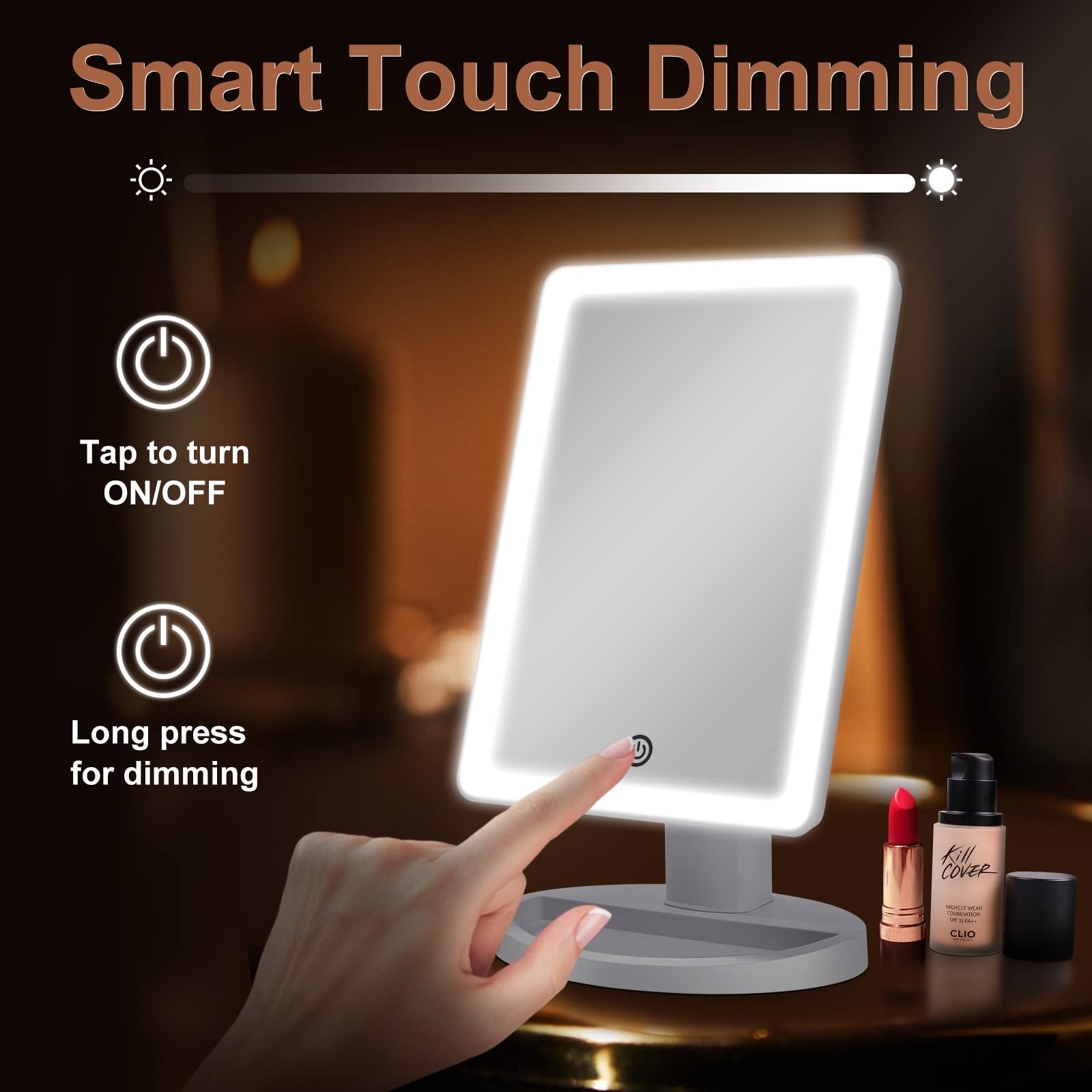 Cosmirror Makeup Vanity Mirror With 3 Color Lighting, Lighted Makeup Mirror With 72 Led Lights And 10X Magnifying Mirror, Dual P