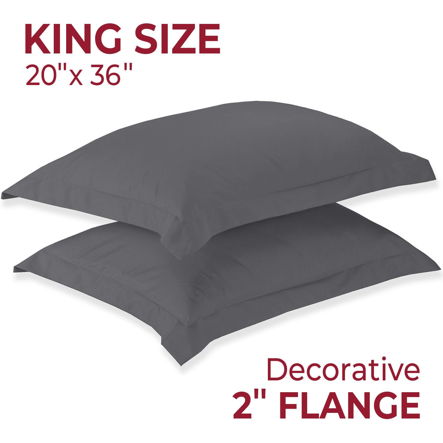 Mellanni Pillow Shams Set - 2 Pc Iconic Collection Decorative Pillow Covers - Soft, Cooling, Wrinkle, Fade, Stain Resistant - Luxury Bed Accessories (King 20' X 36', Gray)