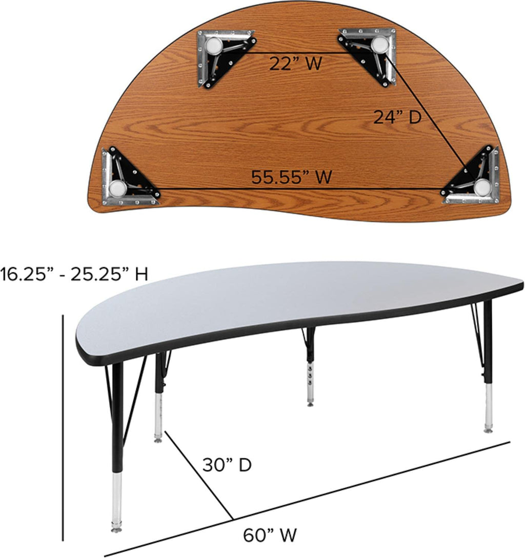 Flash Furniture Emmy 60" Circle Wave Flexible Laminate Activity Table Set with 12" Student Stack Chairs, Oak/Black