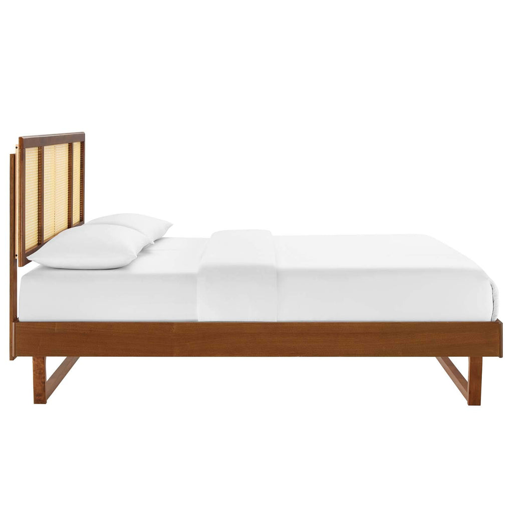Modway Kelsea Cane And Wood King Platform Bed With Angular Legs In Walnut