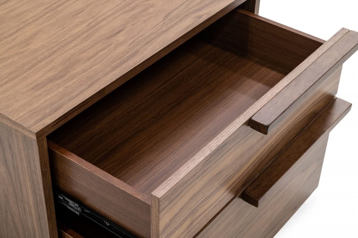 HomeRoots Veneer Modern Light Brown Walnut Nightstand with Two Drawers