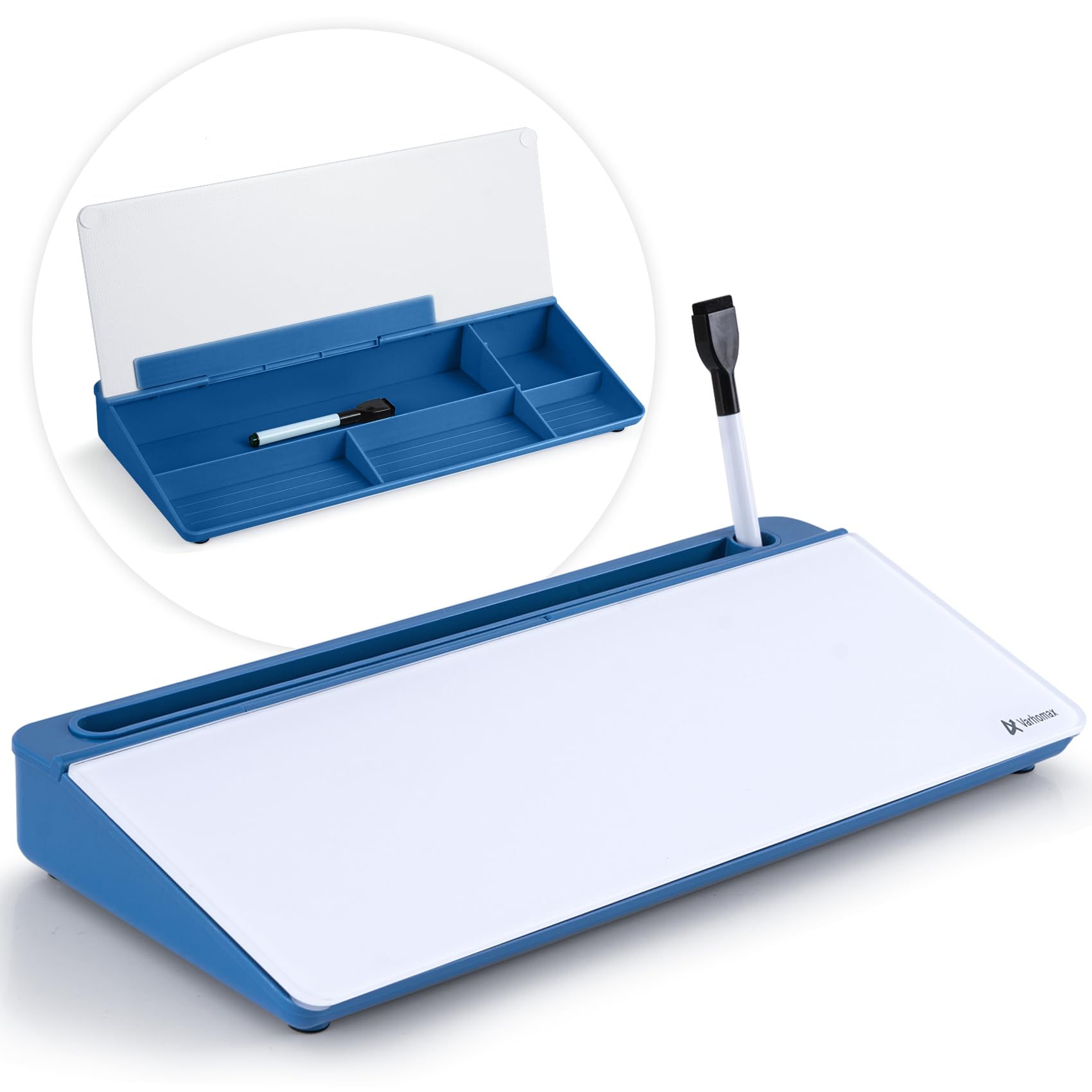 Varhomax Glass Desk Whiteboard With Storage, Desktop Dry Erase White Board To-Do List Memo Keyboard Stand For Home Office And Sc