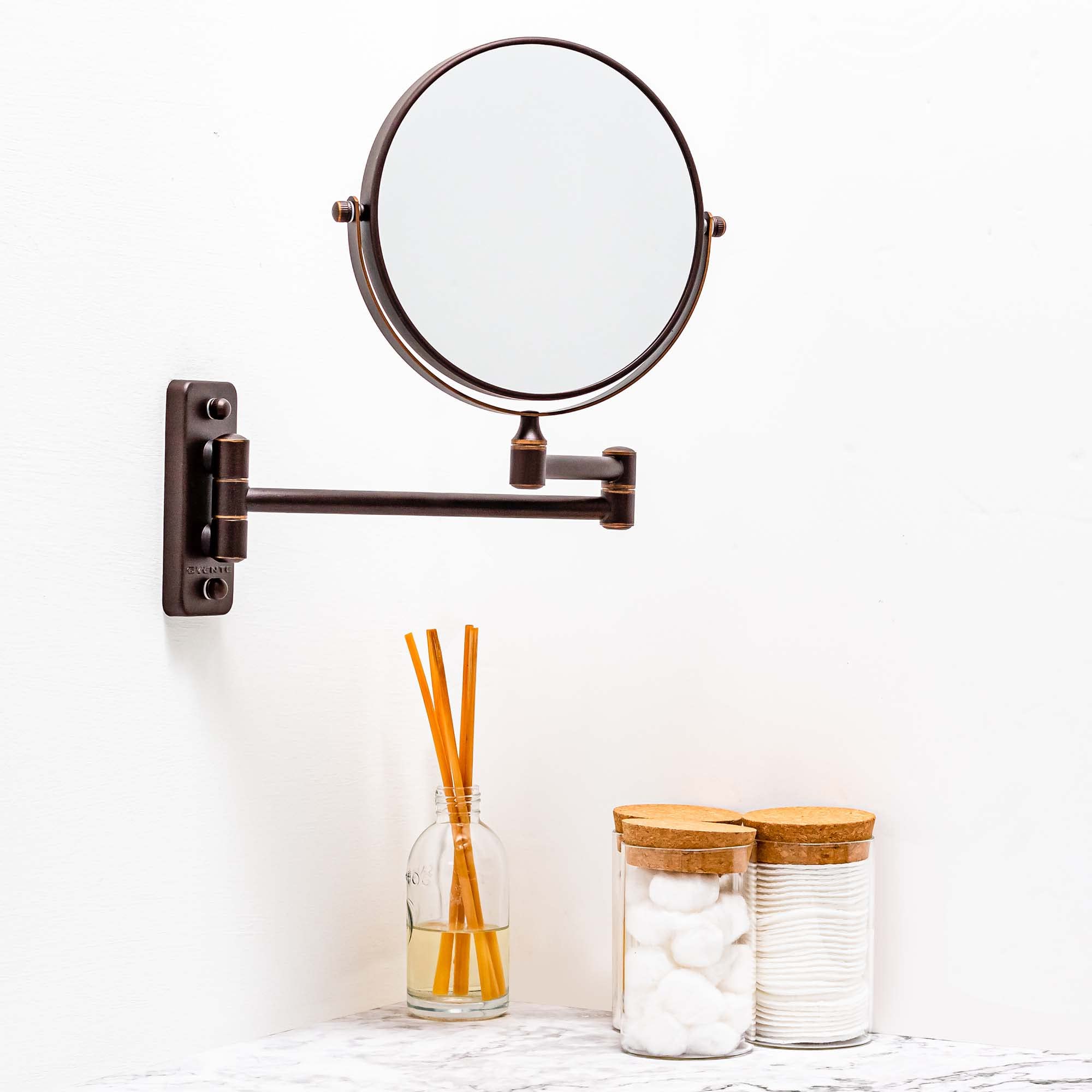 Ovente 7' Wall Mounted Makeup Mirror - 1X/ 10X Magnification, Rotating 360-Degree, Double-Sided, Extendable & Folding Arm, Clea