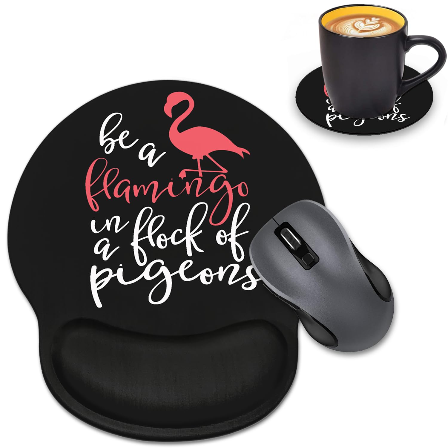 Loworo Ergonomic Mouse Pad Wrist Support With Coasters Set, Cute Large Wrist Pad With Non-Slip Pu Base For Laptop Computer Home