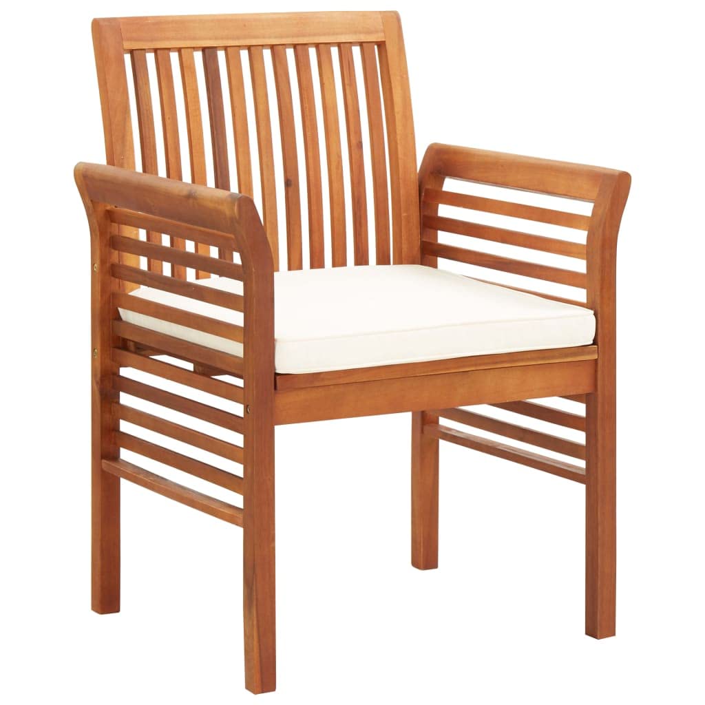 vidaXL Modern Dining Chair 2-Piece Set - Solid Acacia Wood with Cream Cushions - Outdoor Patio Seating for Garden, Deck, Backyard - 25.1" x 23.6" x 35.4"
