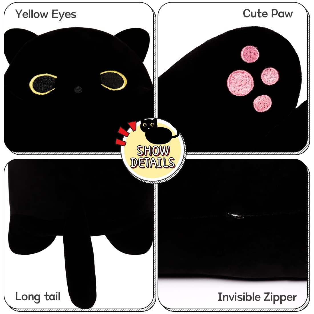 Miaohaha Long Plush Black Cat Toy Kids Plush Toy Pillow Hugging Pillow Cute Plush Cat Stuffed Animal Toy Gift For Kids(Black, 50