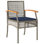 vidaXL 7-Piece Patio Dining Set - PE Rattan, Cushions, and Acacia Wood Table - Outdoor Furniture for Garden, Backyard, Patio - Gray/Navy Blue