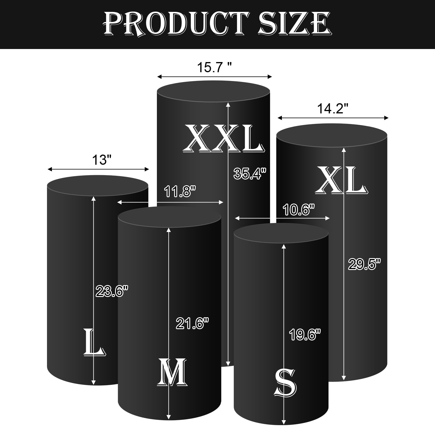 Saitimade Set Of 5 - Black Cylinder Pedestal Stand Covers, Flexible Cylinder Stand Covers For Party, Wedding Or Birthday Event D