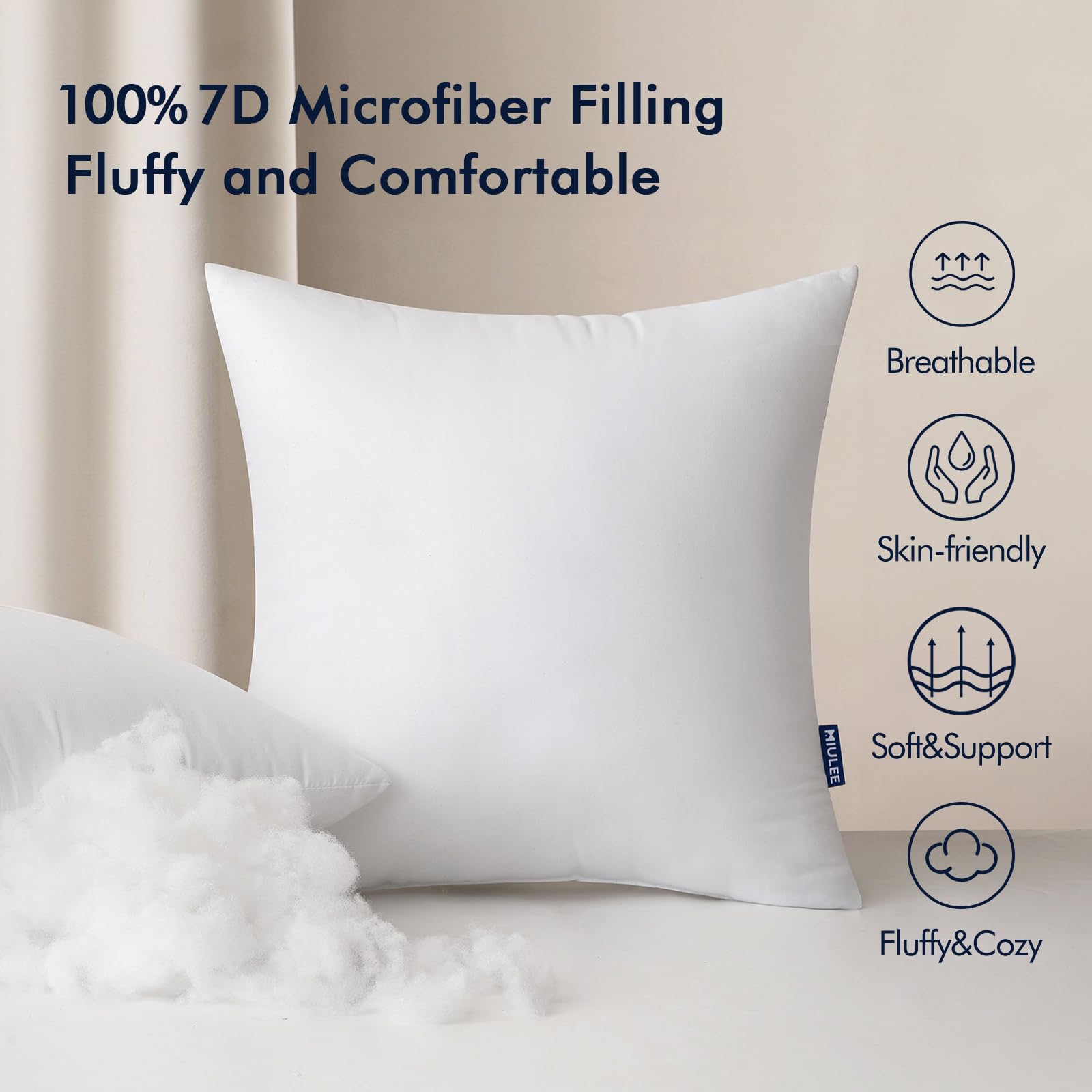 Miulee Pack Of 2 20X20 Inch Outdoor Pillow Inserts Waterproof Decorative Throw Pillow Insert, Square Lumbar Garden Pillow Form For Patio Sofa Couch