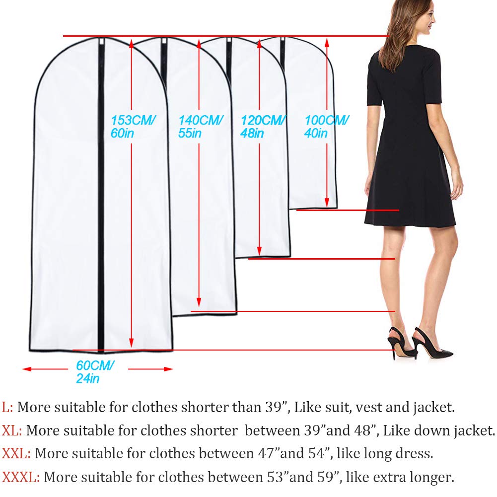 Garment Bag Covers 24'' X 55 '' (Set Of 6) Transparent Lightweight Breathable Dust Cover With Study Full Zipper For Long Dress C