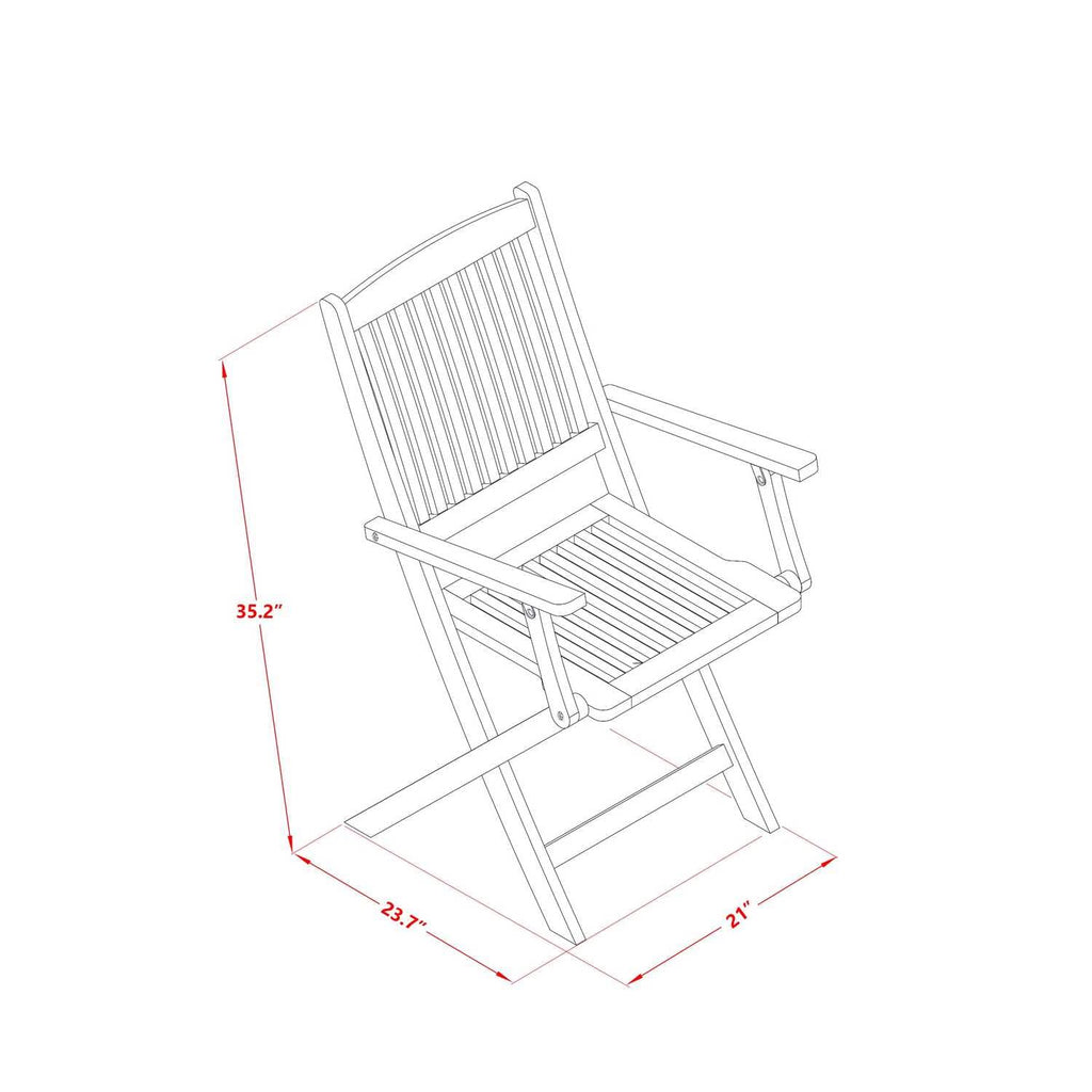 East West Furniture AECM7CANA 7 Piece Patio Bistro Dining Furniture Set Consist of a Rectangle Outdoor Acacia Wood Table and 6 Folding Arm Chairs, 36x60 Inch, Natural Oil