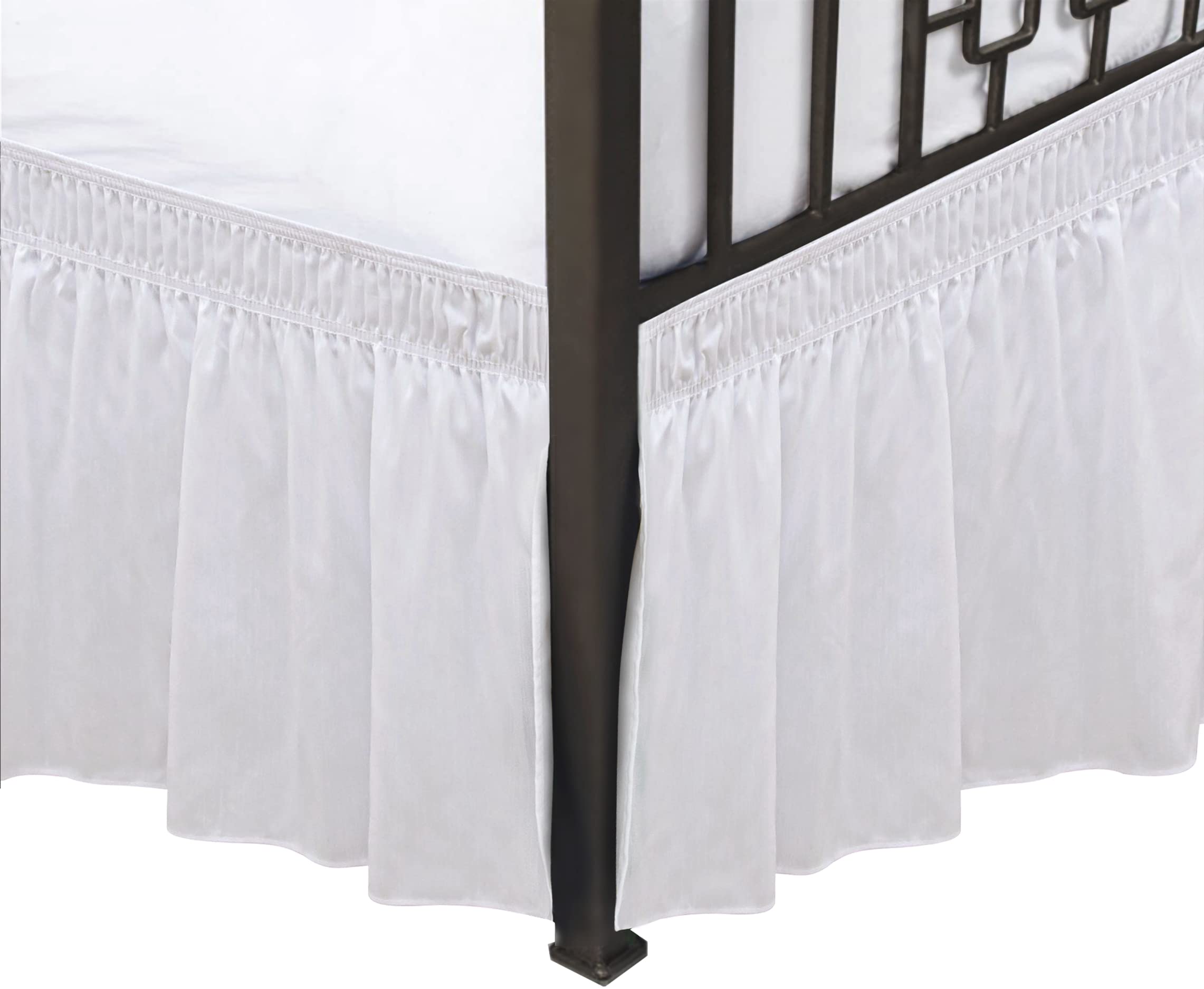Biscaynebay Wrap Around Bed Skirts With Split Corners For Full Beds 17' Drop, White Elastic Dust Ruffles Easy Fit Wrinkle & Fade Resistant Silky Luxurious Fabric Solid Machine Washable