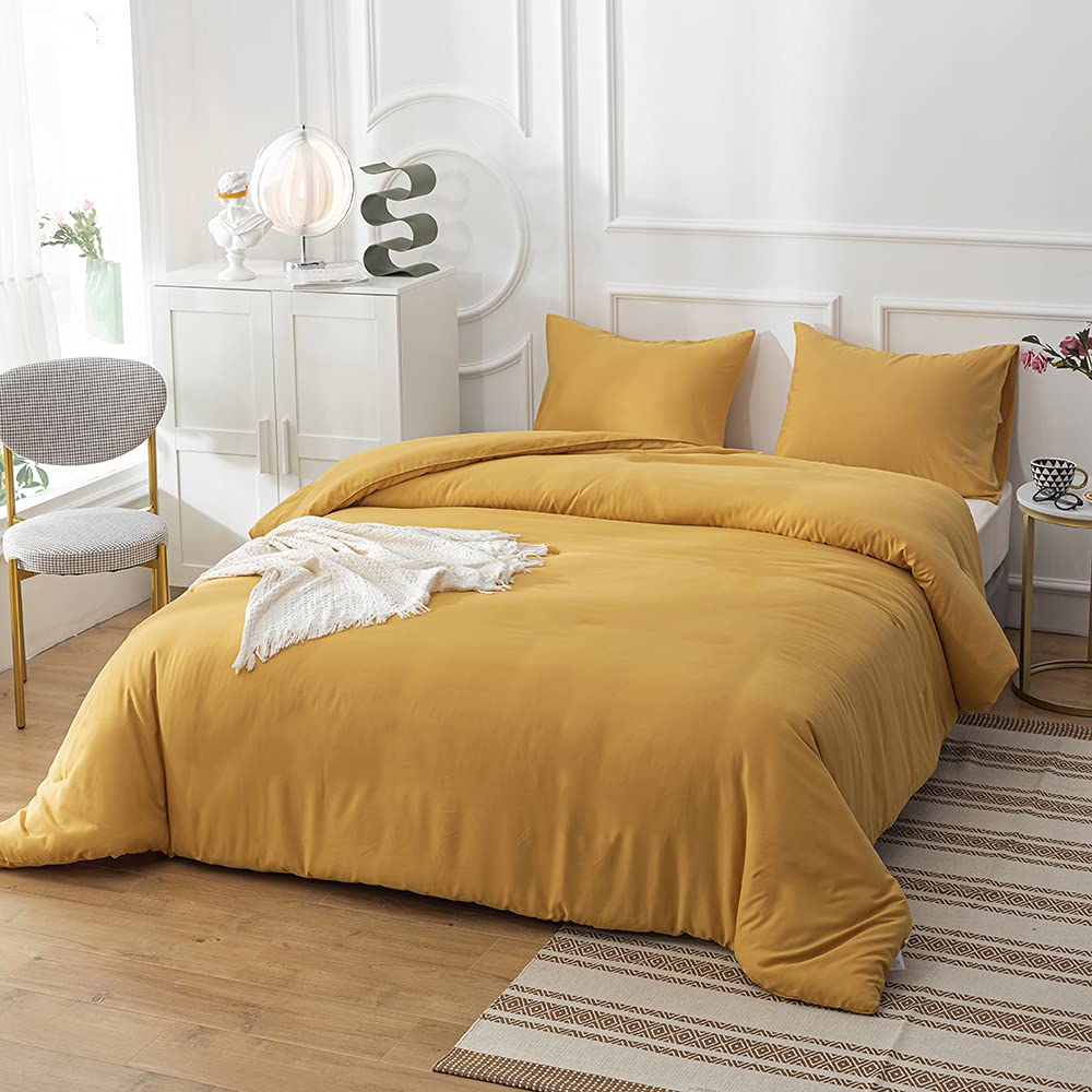Clothknow Mustard Yellow Comforter Set California King 3Pcs Dark Yellow Bedding Comforter Sets Turmeric Comforter Soft Yellow Co