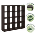 Furinno Cubicle Open Back Decorative Cube Storage Organizer, 16-Cube, Dark Oak
