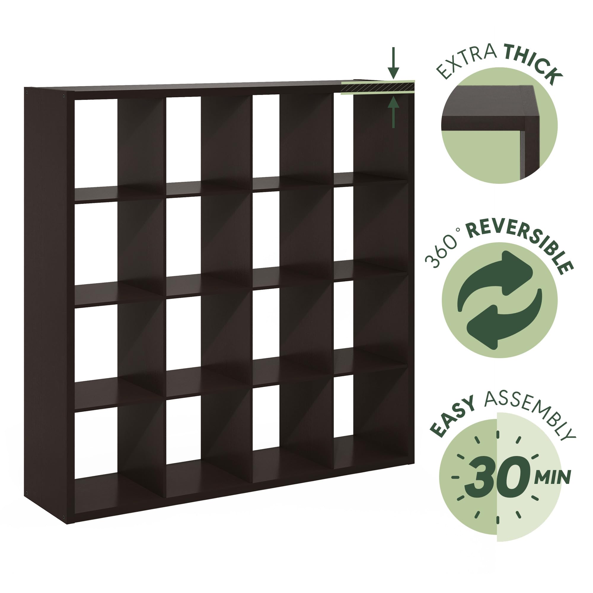 Furinno Cubicle Open Back Decorative Cube Storage Organizer, 16-Cube, Dark Oak