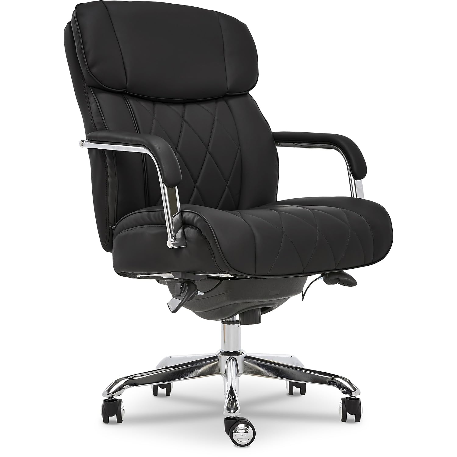 La-Z-Boy Sutherland Quilted Leather Executive Office Chair With Padded Arms, High Back Ergonomic Desk Chair With Lumbar Support,