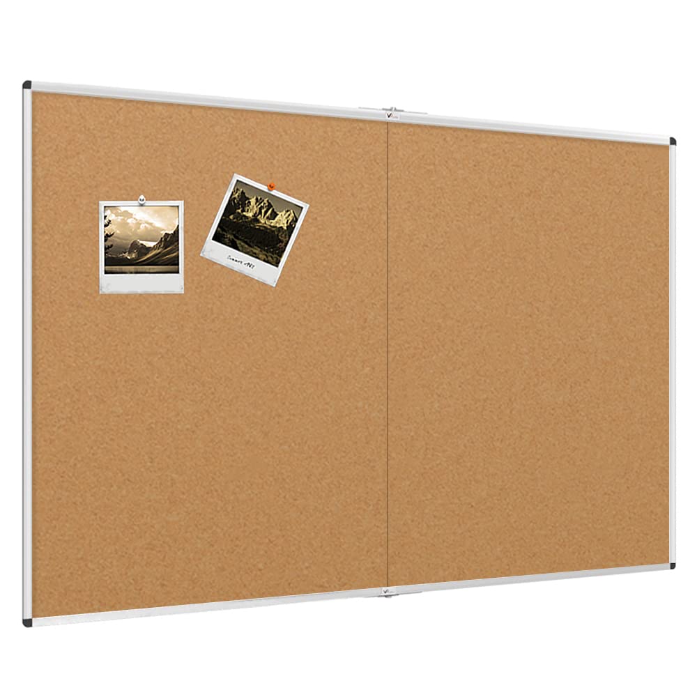 Viz-Pro Large Cork Bulletin Board/Foldable Noticeboard, 48 X 48 Inches, Silver Aluminium Frame